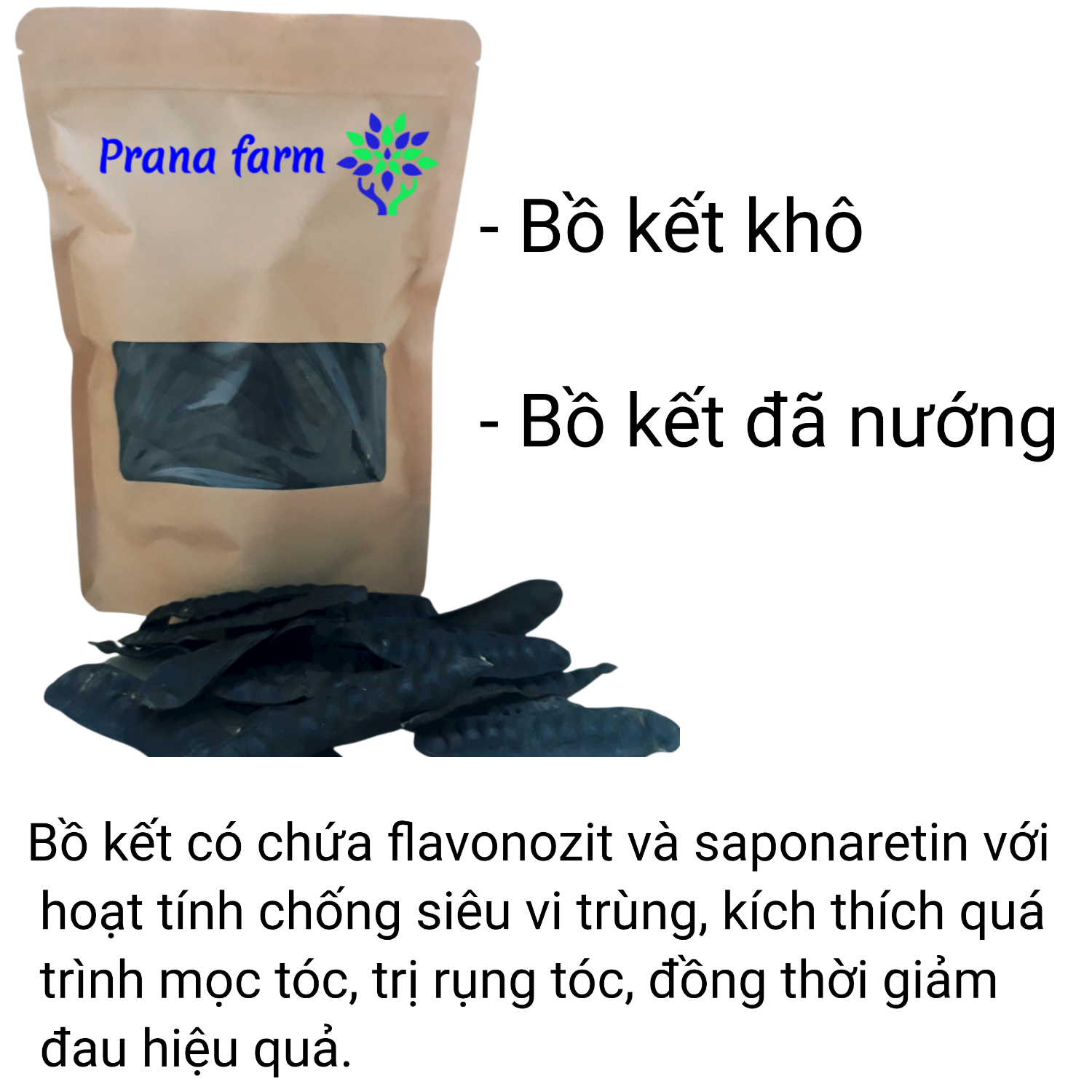 Bồ kết khô / đã nướng Prana Farm 200g quả mẩy đẹp