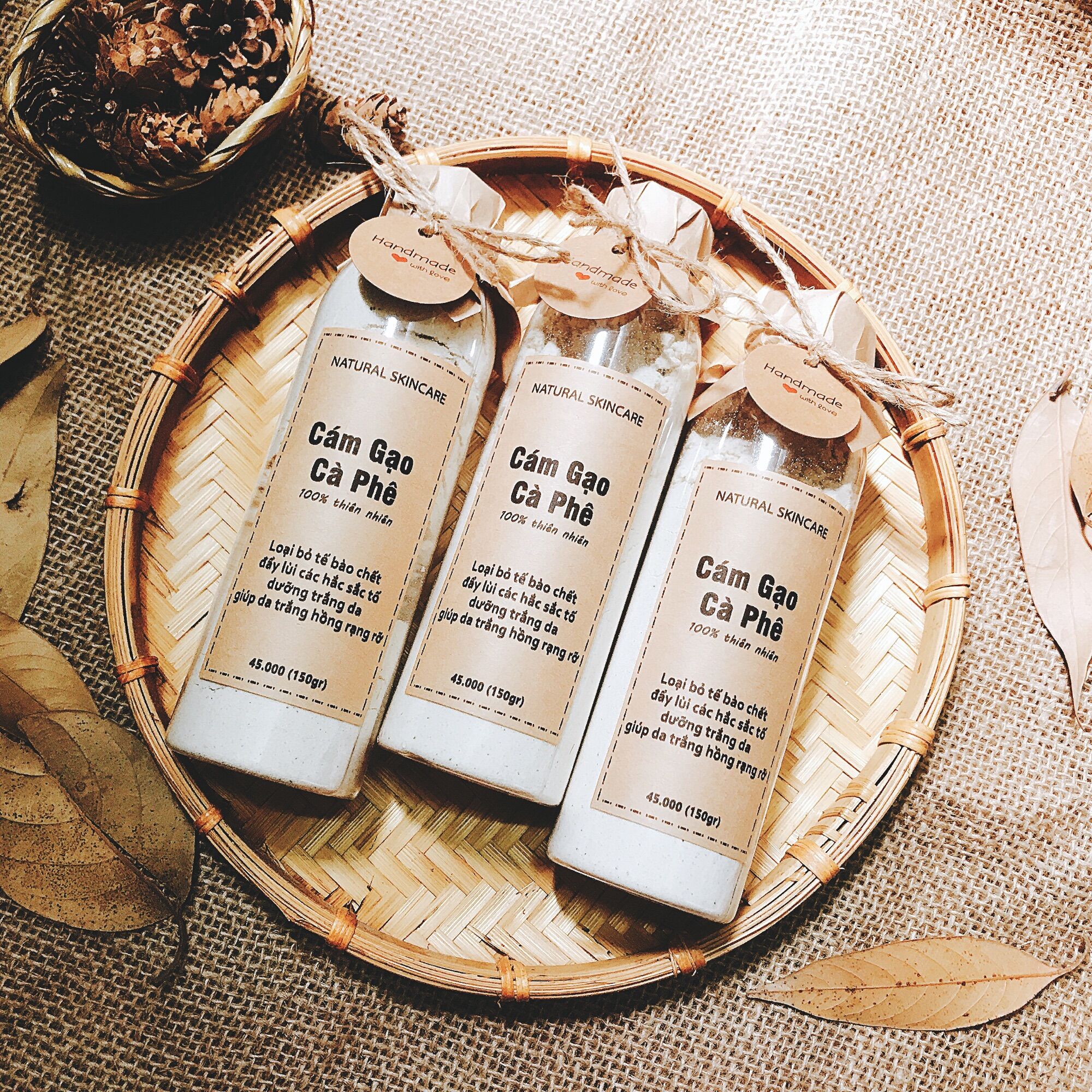 Combo 3 chai cám gạo cafe nguyên chất ủ trắng và tẩy da chết