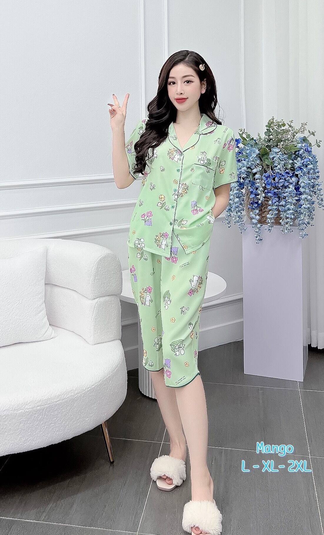 Đồ Bộ Nữ Lụa Mango Cao Cấp Quần Lửng Hàng Có Size