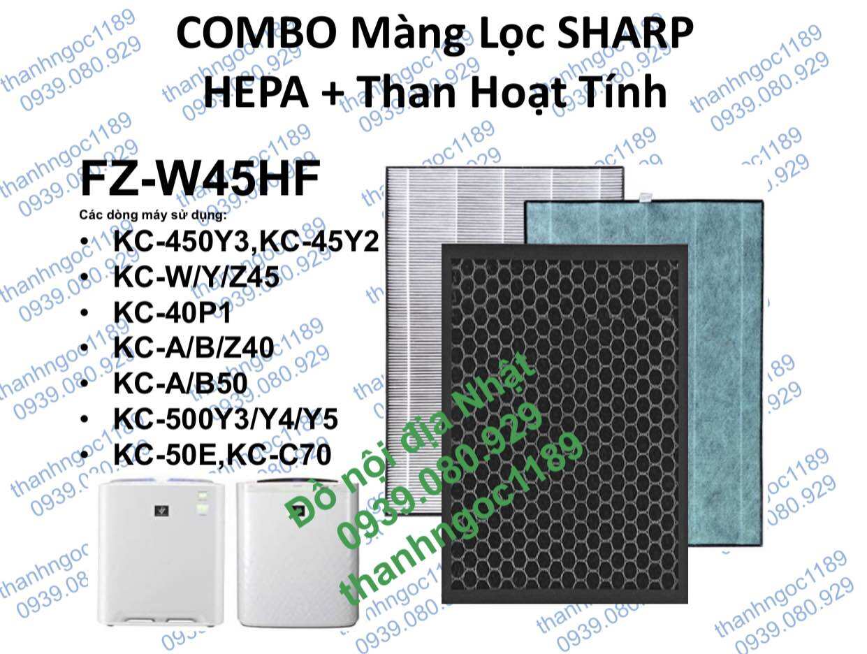 Combo Màng lọc Hepa+Than hoạt tính máy lọc không khí Sharp KC-W45