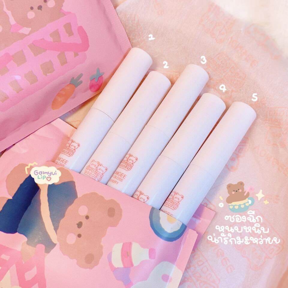 Set túi 5 cây kem son lì vongee gấu hồng siêu dễ thương