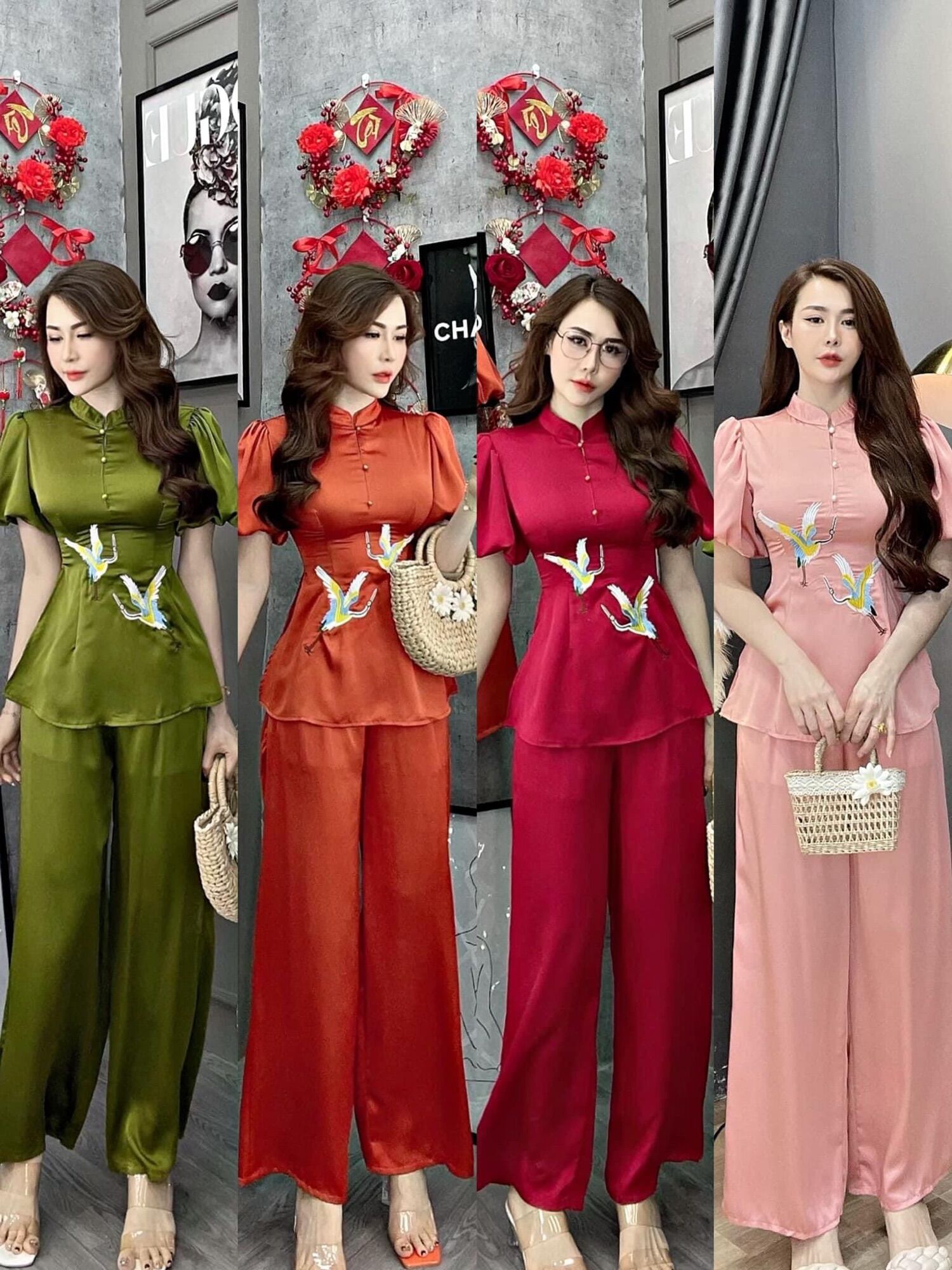 Set lam tuyết nhung tay phồng, hạt thêu siêu xinh❤️ Freesize dưới 54kg Set lam đi chùa đi lễ❤️ Set lam đẹp giá rẻ