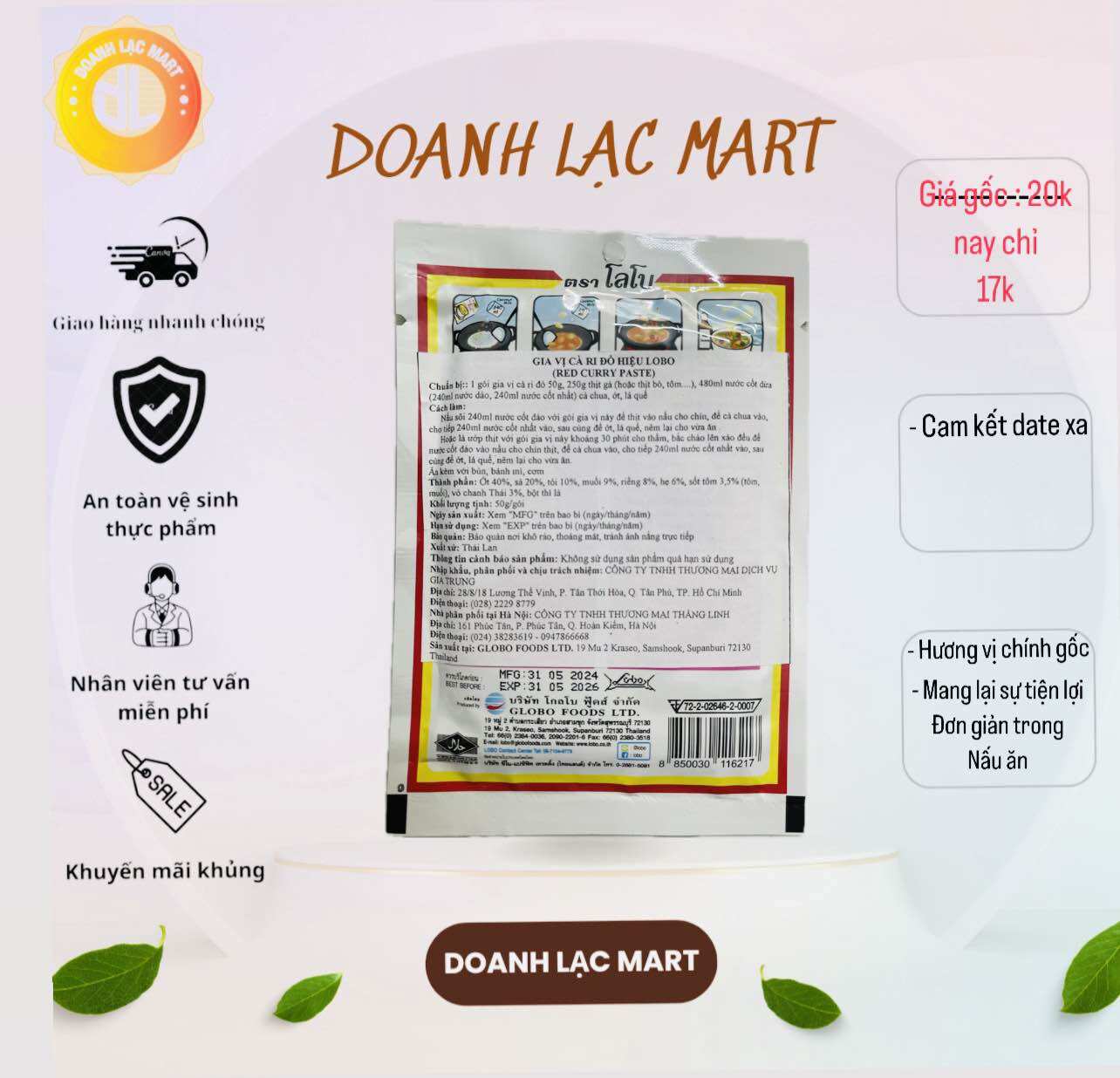 [Lobo Thailand] Gói Gia vị cà ri 50gr,  ĐỎ  / Red  Curry Paste