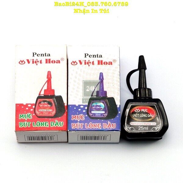 📞 01 LỌ 💥MỰC BÚT LÔNG DẦU💥 Mực bút lông dầu, Mực bút dạ màu Penta Việt Hoa 2 màu đỏ và xanh. Bám dính tốt, không xoá được.