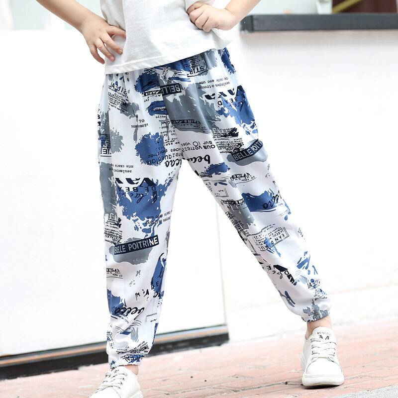 Quần chống muỗi trẻ em mùa hè quần mát em bé lụa cotton mẫu siêu mỏng quần dài cotton nhân tạo bé trai bé gái bé trai mùa hè