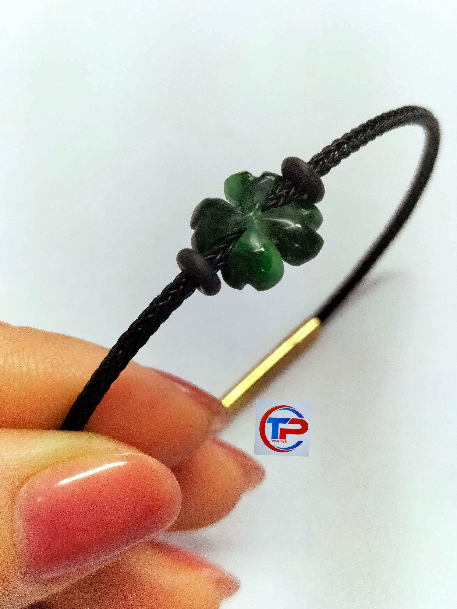 Vòng tay mặt cỏ 4 lá đá ngọc cẩm thạch sơn thủy may mắn tài lộc