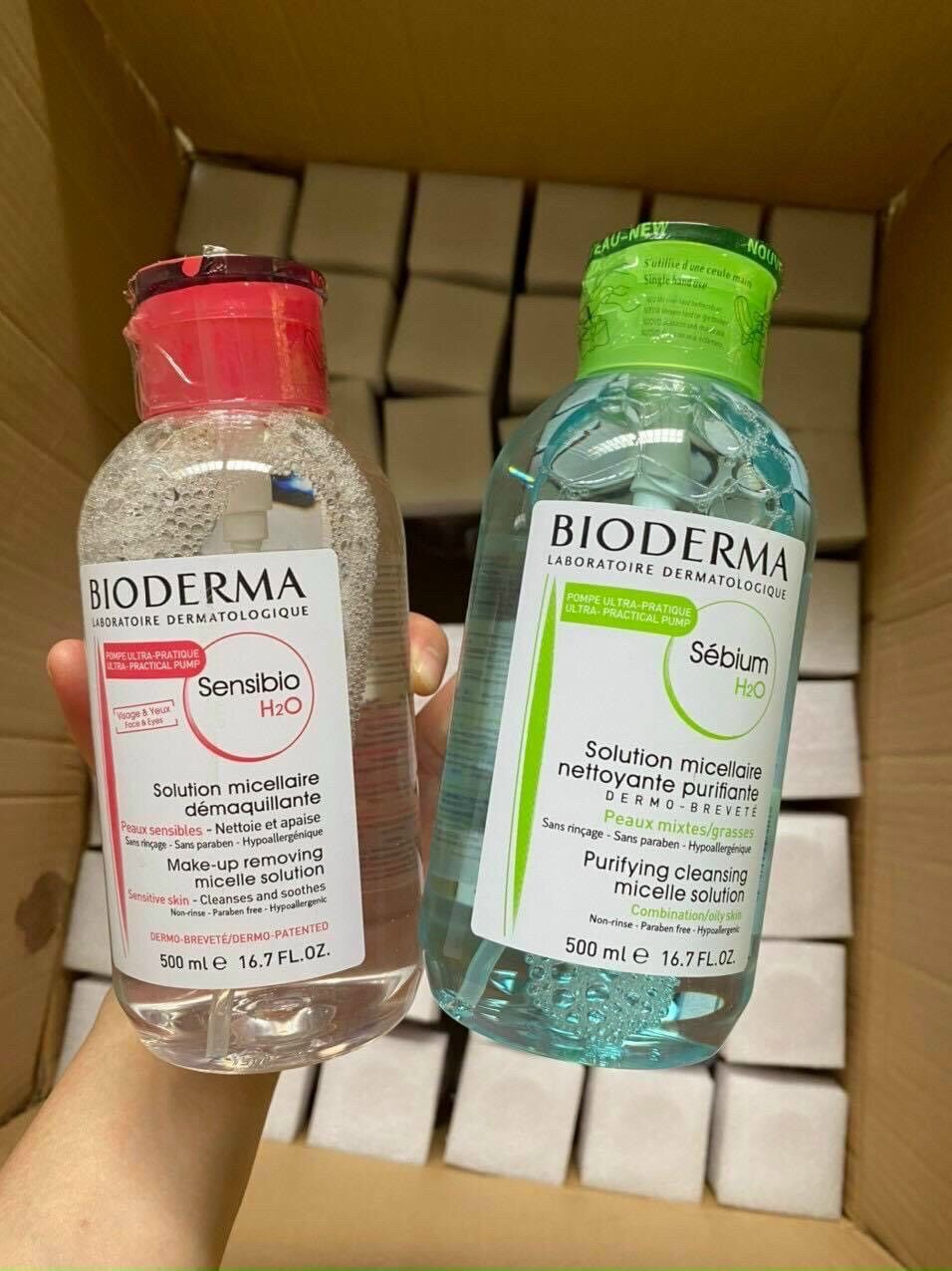 Nước Tẩy Trang Bioderma Pháp H2O 500ml xanh - hồng chính hãng chuẩn