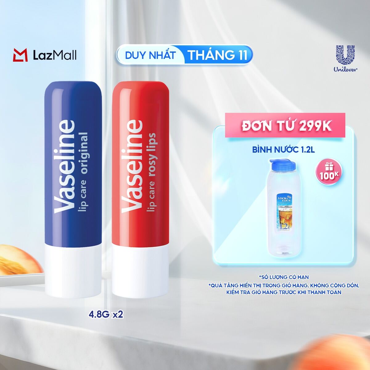 Combo 2 son dưỡng môi Vaseline Lip Care Stick 4.8g (Tùy chọn mùi hương)