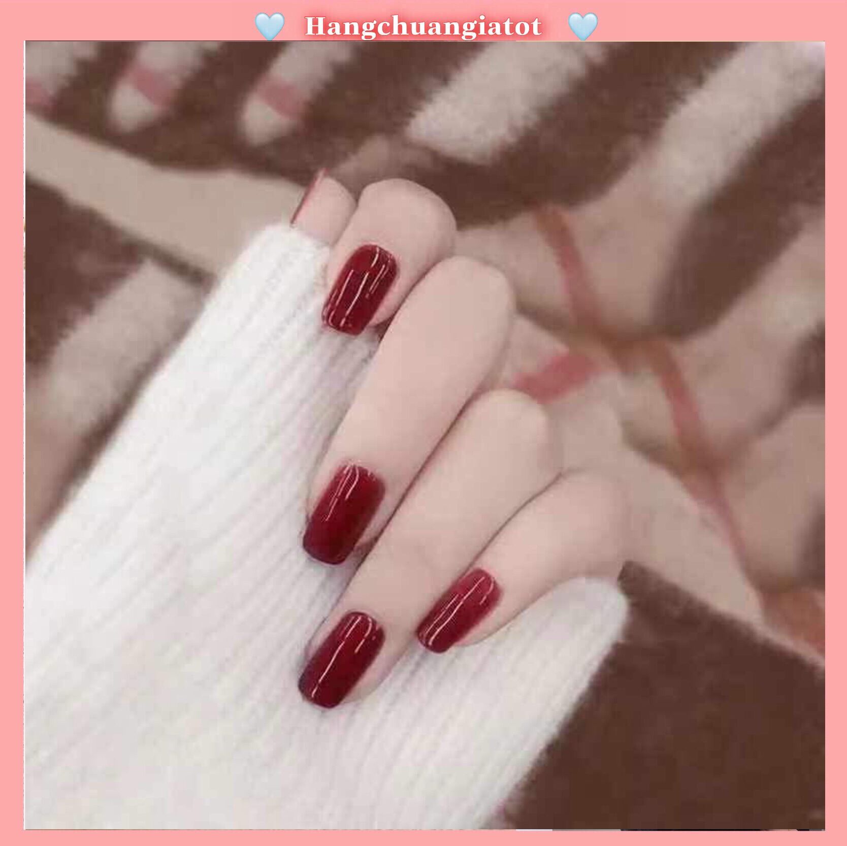 Nail đẹp. Bộ 24 móng tay màu đỏ trơn xinh xắn ( kèm keo dán)