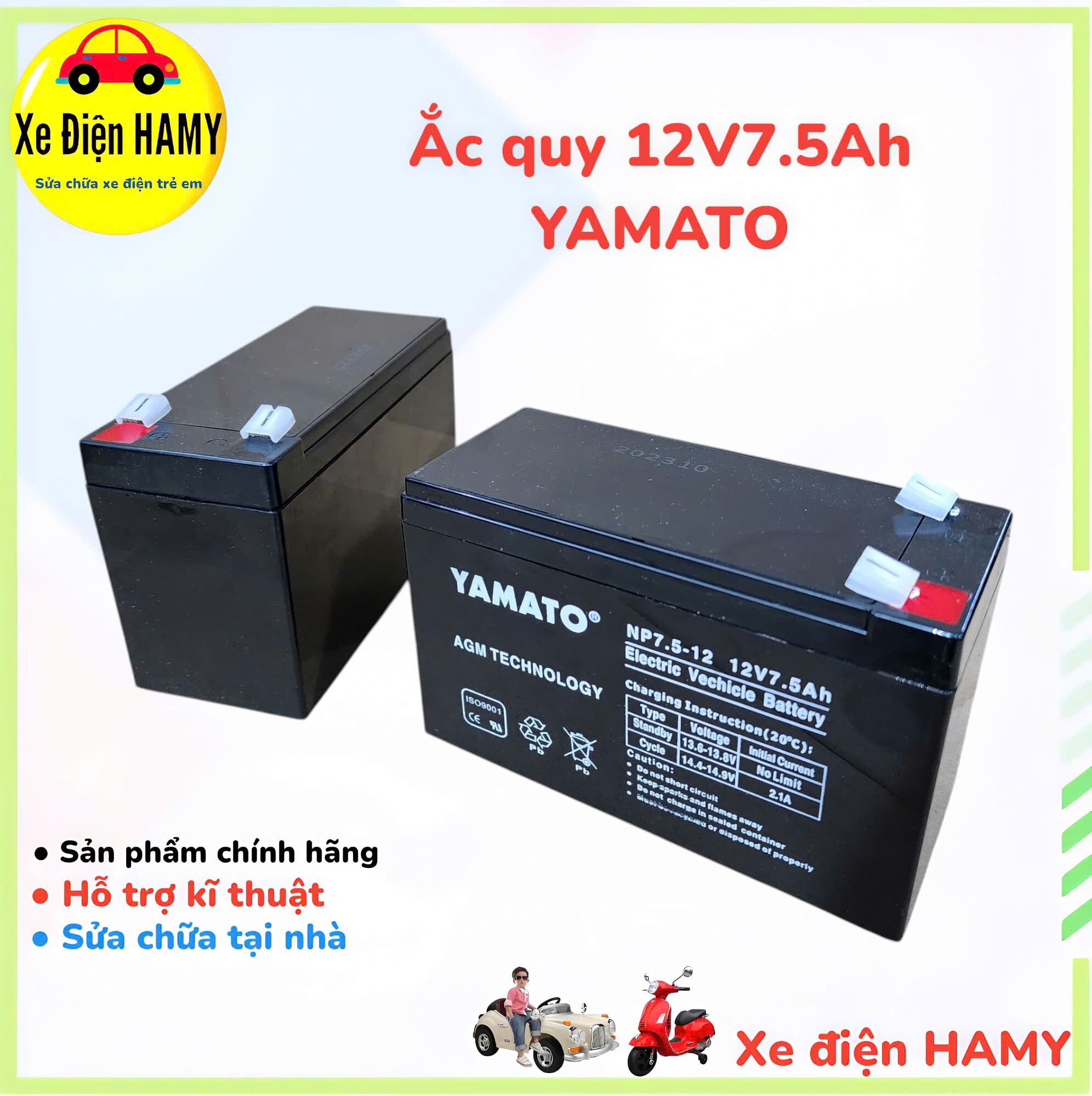 Ắc quy 12V7.5Ah xe điện trẻ em chính hãng YAMATO, pin quạt tích điện, loa kéo, bình phun thuốc sâu