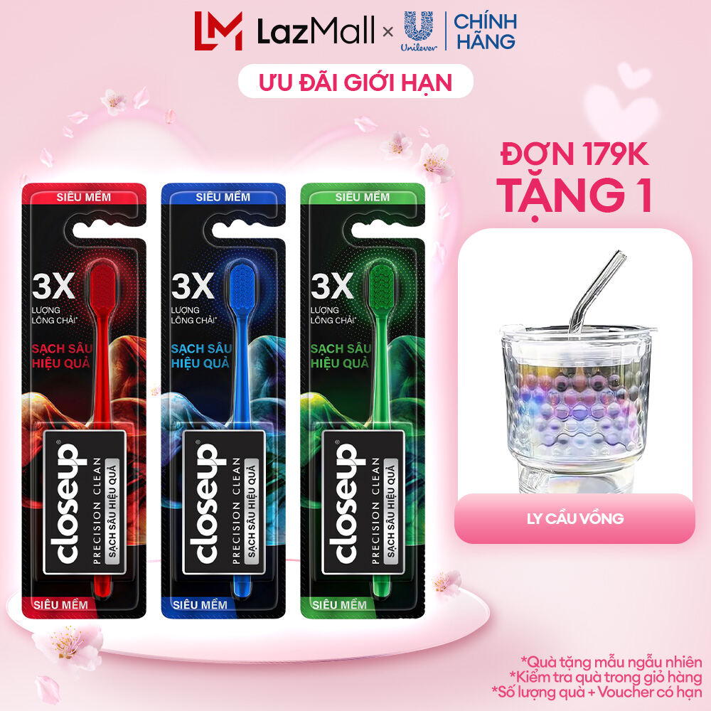 Combo 3 Bàn Chải Đánh Răng Closeup Chải Sạch Nhẹ Nhàng Precision Clean Tăng 3X Lượng Lông Chải Siêu Mềm Mảnh X3