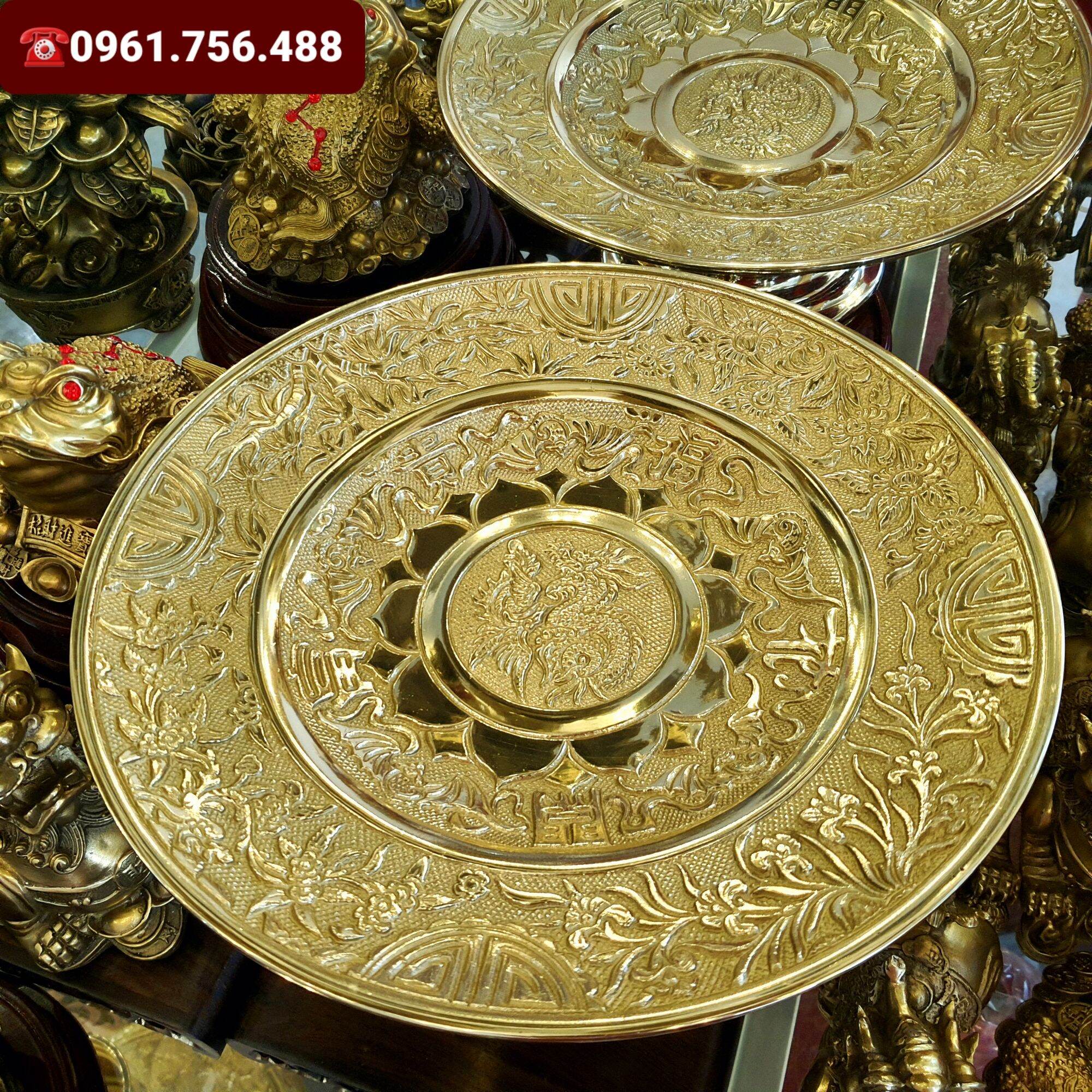 Mâm quả/ Mâm bồng đồng vàng 30cm- Phúc hóa