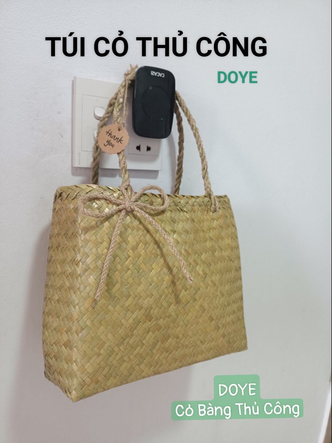 Túi cói, giỏ đệm cỏ bàng thủ công DOYE, đi chơi, đi chùa