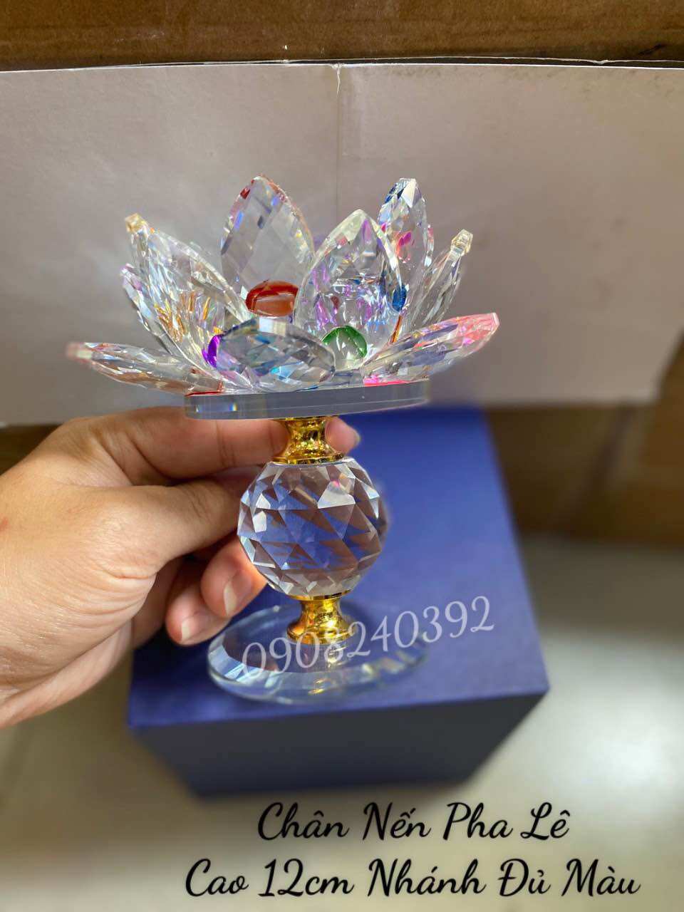 ✨ Đế nến hoa sen pha lê chân cao 12cm - ĐVT : Cái ✨