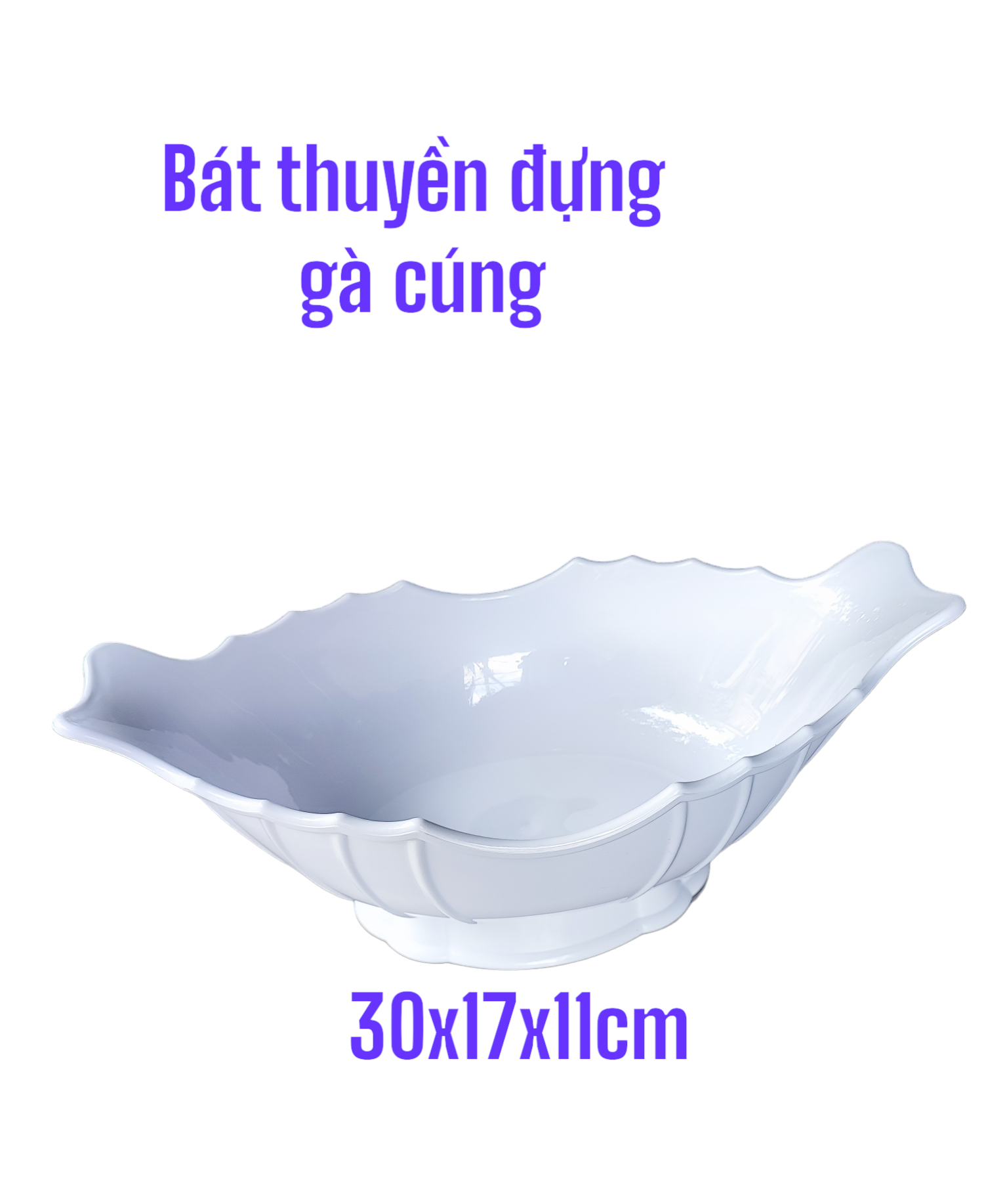 Bát thuyền nhựa trắng dùng đựng gà cúng- hoa quả