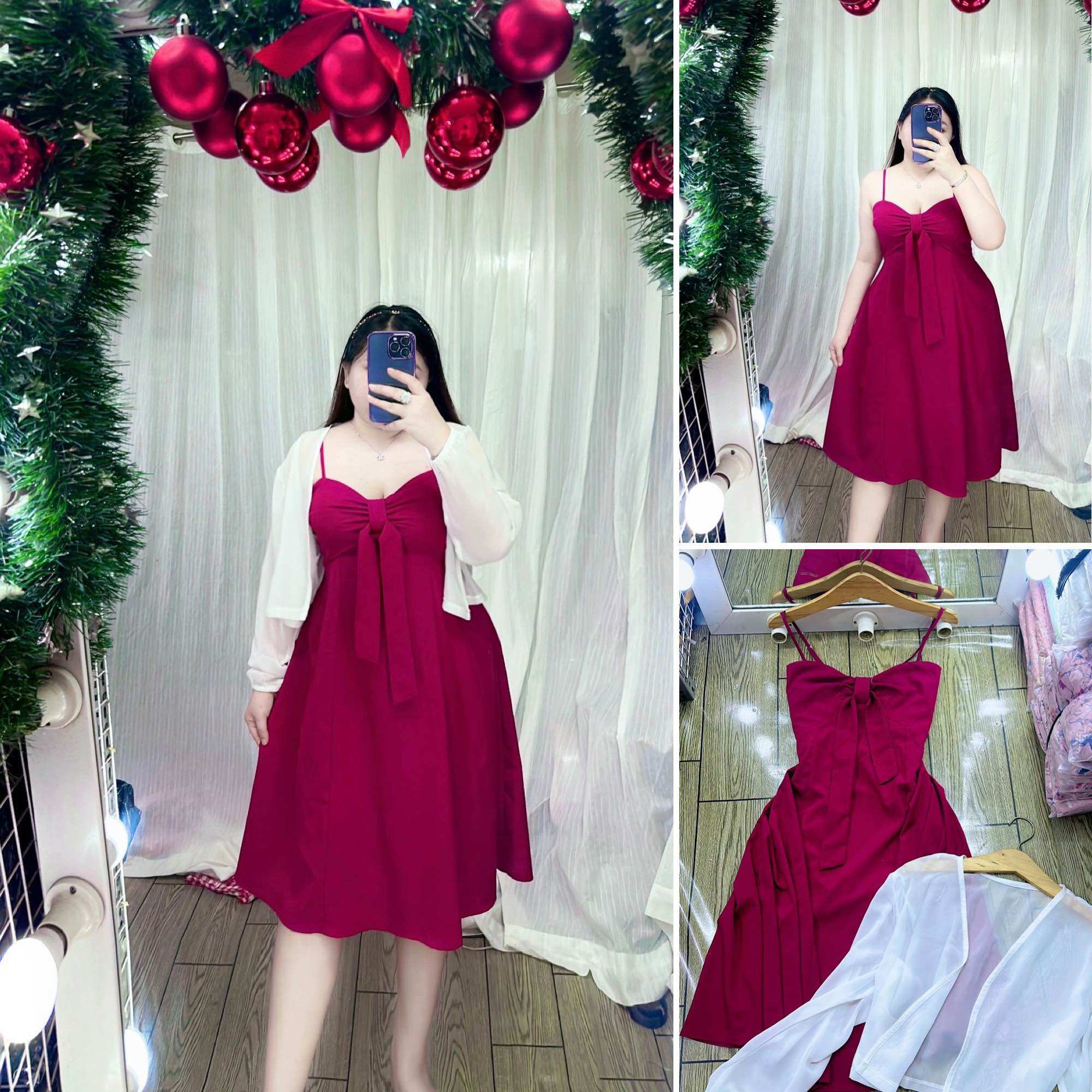 [Bigsize 60-90kg] Set váy thắt ngực kèm khoát voan trắng