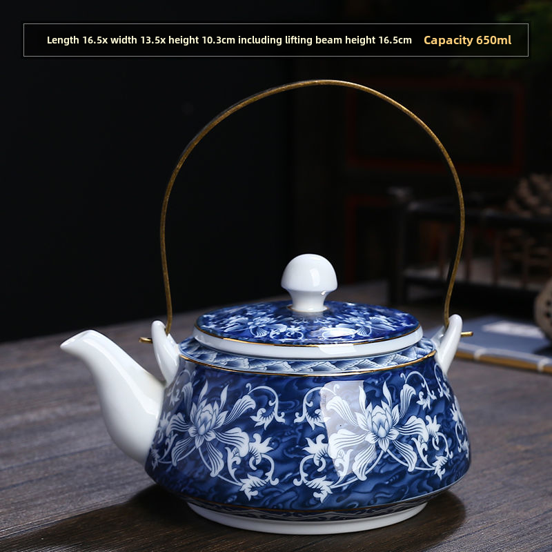 Ấm trà sứ cảnh đức trấn ấm nước lạnh dung tích lớn gốm sứ ấm nước lạnh sứ thanh hoa cỡ lớn ấm pha trà có quai xách gia dụng