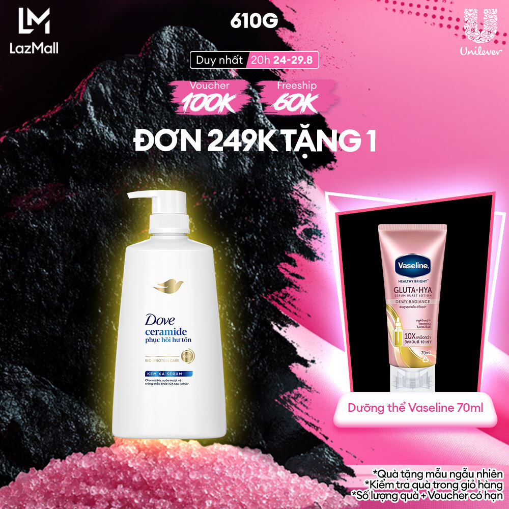 Kem xả Serum Dove Ceramide Phục hồi hư tổn / Biotin Ngăn gãy rụng tóc 610g