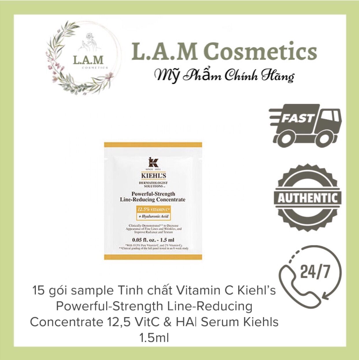 15 gói sample Tinh chất Vitamin C Kiehl’s Powerful-Strength Line-Reducing Concentrate 12,5 VitC & HA| Serum Kiehls 1.5ml