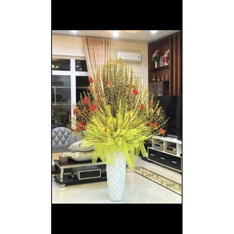 Sét nguyên liệu 100 cành nụ tầm xuân cao 60cm+lụa+lưới trang trí