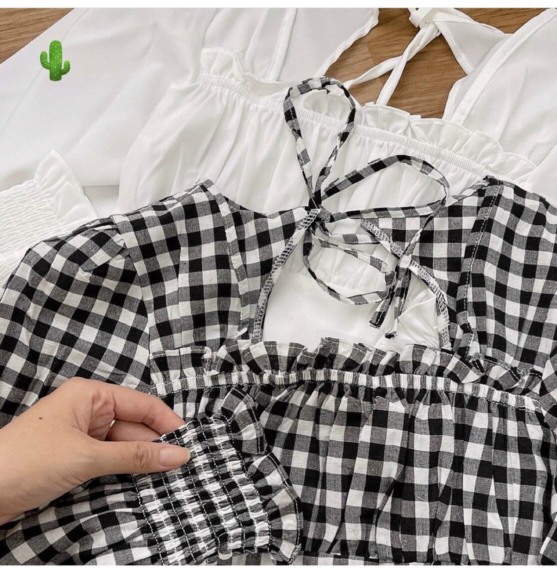 ÁO KIỂU NHÚNG 2 MÀU KHÔNG MÚT