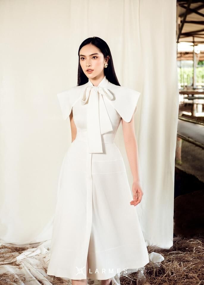 Larmes - đầm cổ nơ tùng xoè rosette