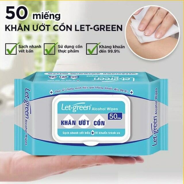 Khăn ướt cồn Let Green 50 miếng.