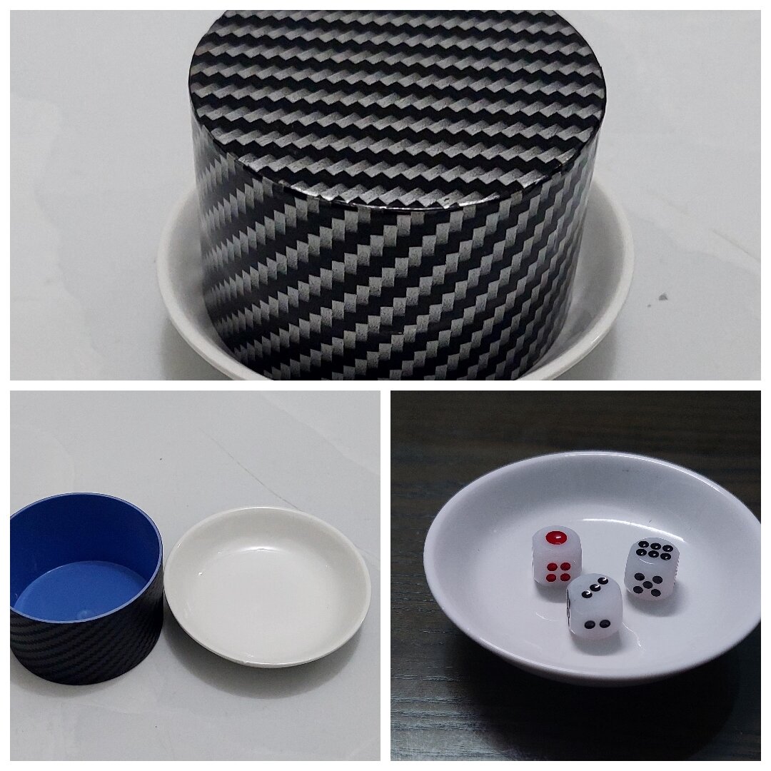 Combo 3 hột xí ngầu cao cấp nghệ hoa tặng kèm nắp dĩa lắc/ trọn bộ chơi tài xỉu