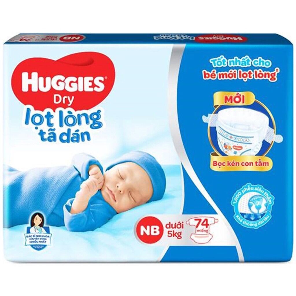 ( tang 10 mieng)Tã dán sơ sinh Huggies size NB 74 miếng mẫu mới