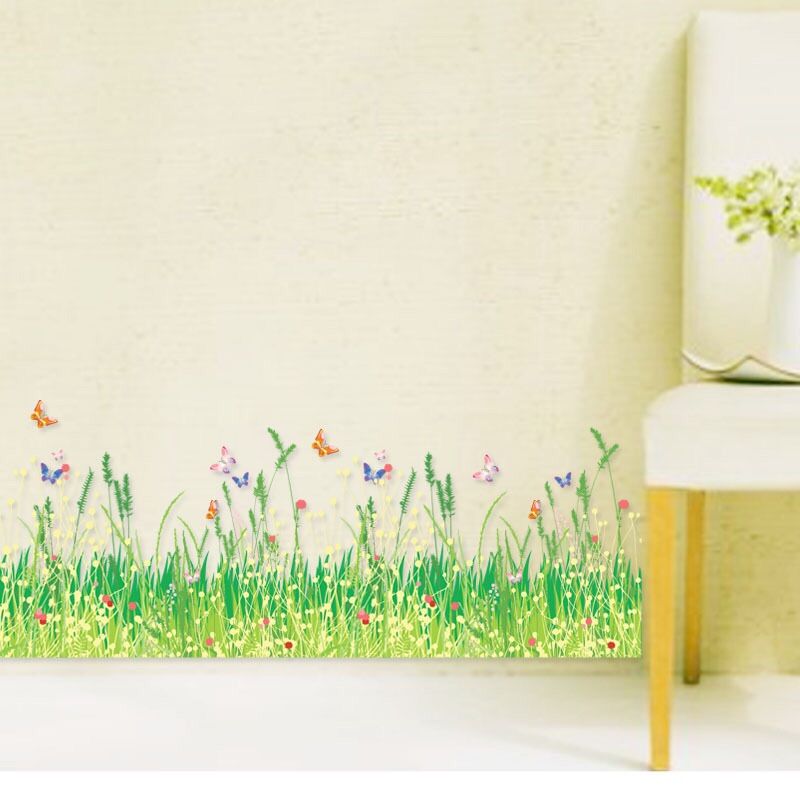 Decal trang trí chân tường Cỏ Bông Lau