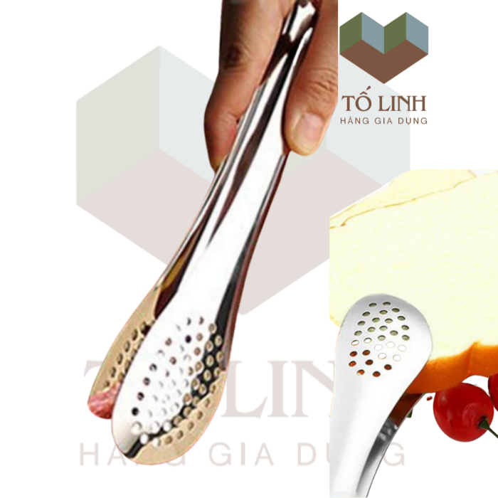 Gắp đá kẹp thức ăn inox không rỉ,kẹp gắp thức ăn đầu tròn chất liệu inox bền bỉ 23cm