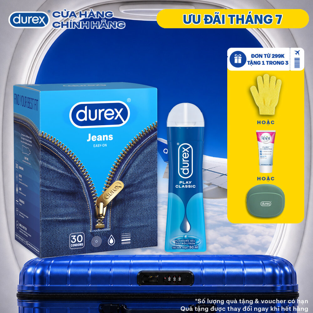 Combo Durex Jeans hộp 30 bao và Gel bôi trơn Durex Play Classic chai 50ml