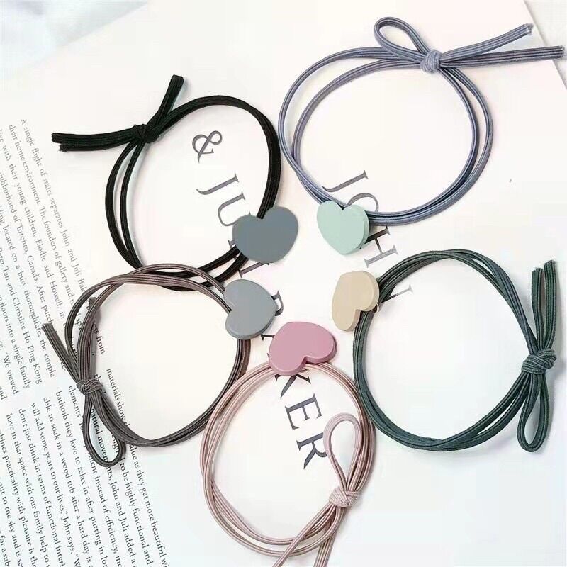 Dây cột tóc màu pastel hình trái tim xinh xắn
