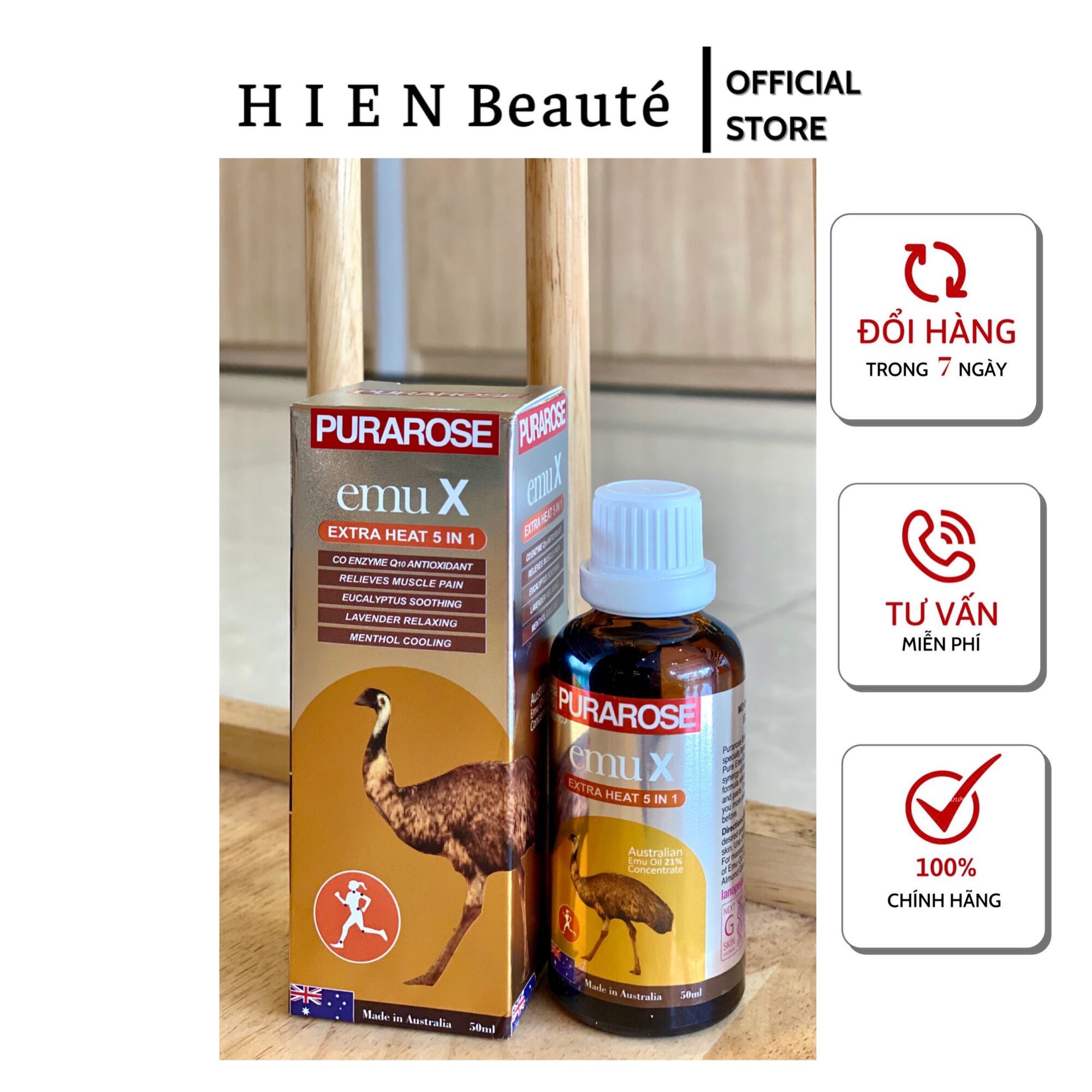 Dầu nóng xoa bóp đà điểu purarose emu x etra heat 5 in 1 - úc