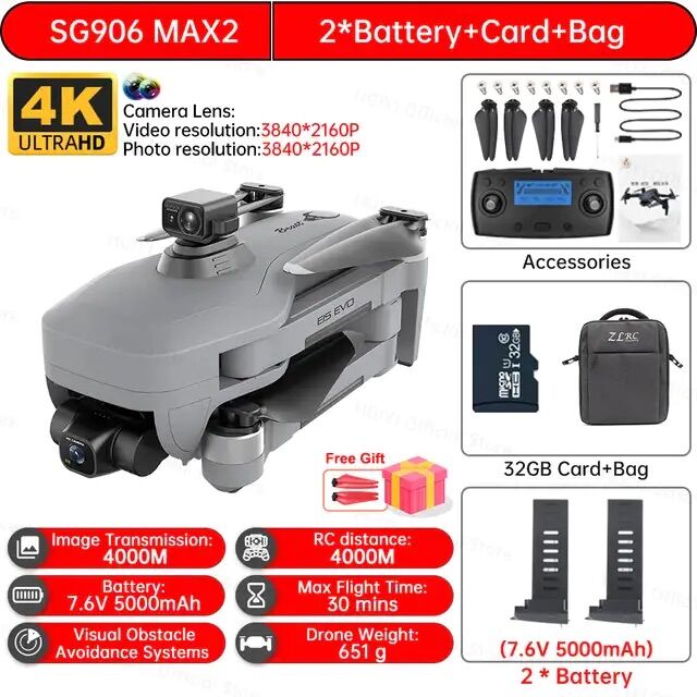 Flycam SG906 MAX2 5000MAH Gimbal 3 Trục 4k Eis chống va chạm