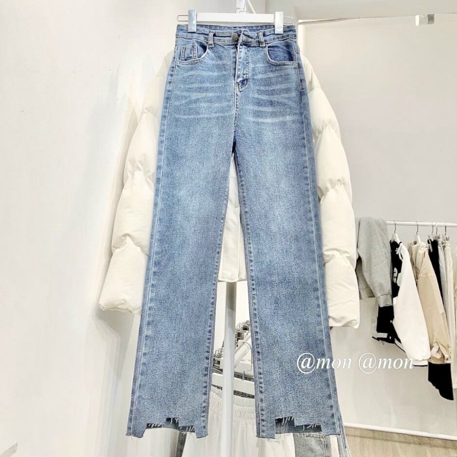 Quần jean ống đứng xẻ gấu mã 2401