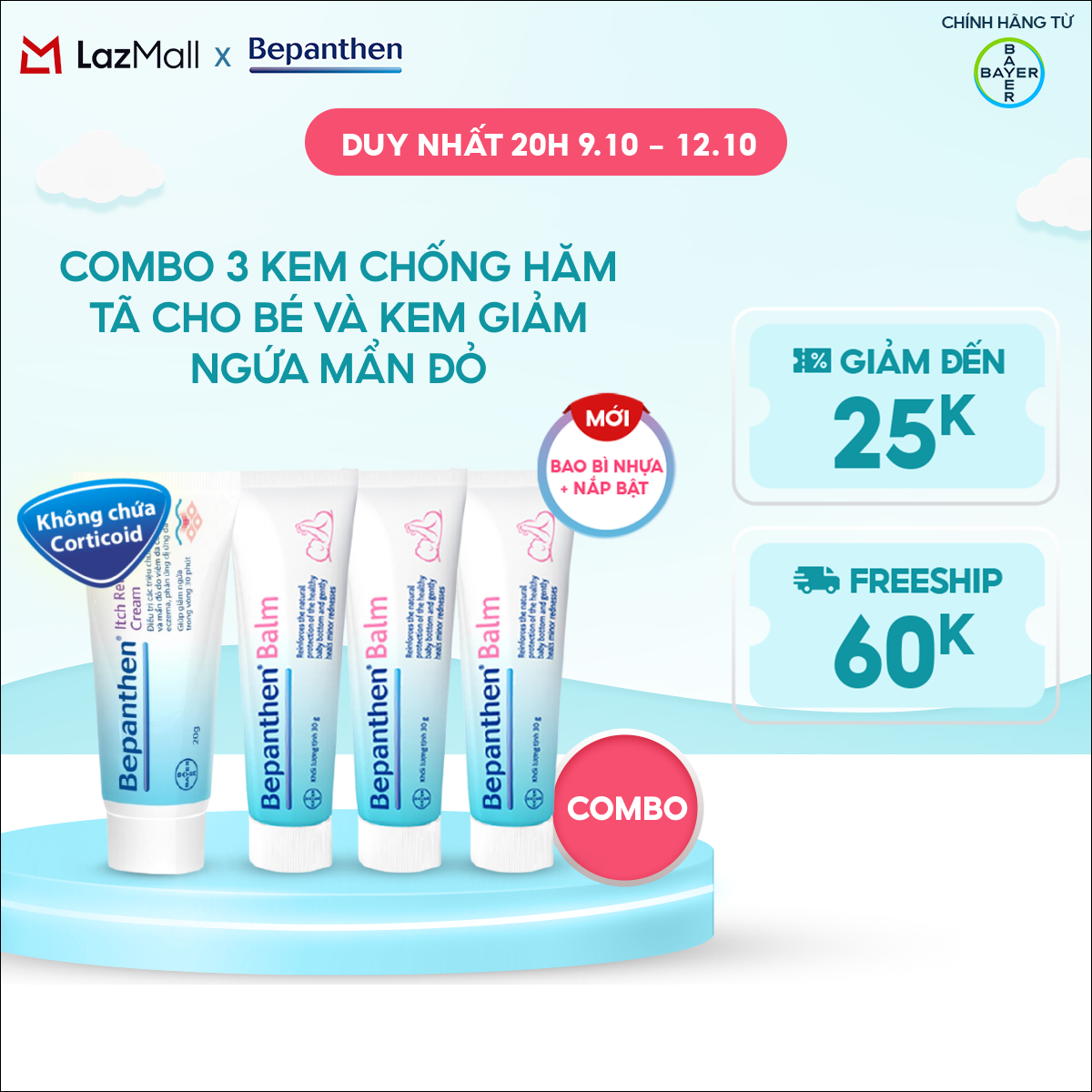Combo 3 Kem Chống Hăm BEPANTHEN Balm Dạng Kem Mỡ Tuýp 30G x3 và Kem Giảm Ngứa BEPANTHEN Itch Relief Cream 20G Giảm Ngứa Nhanh Trong 30 Phút