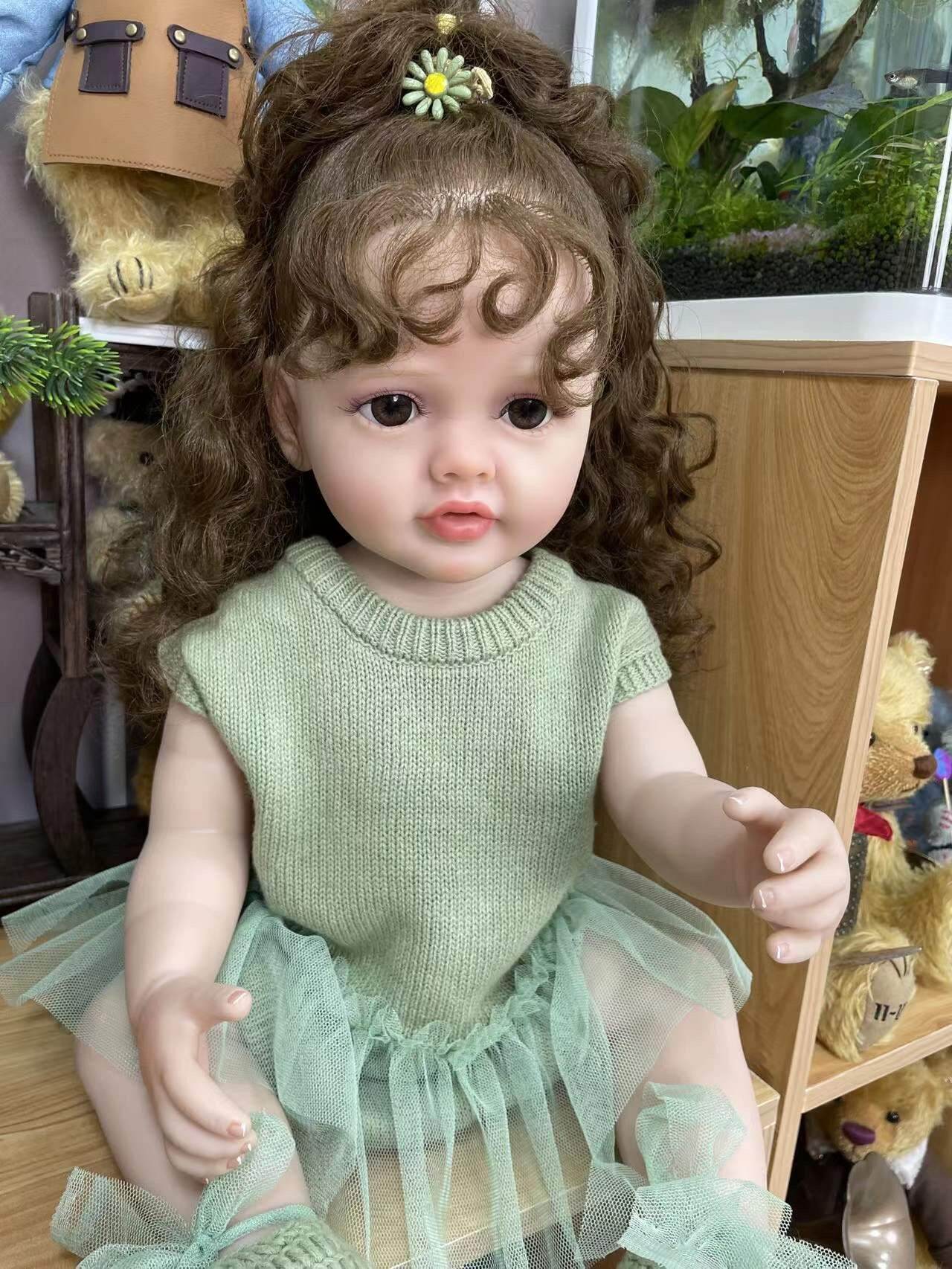 NPK 55CM Full Body Soft Silicone Lifelike Real Touch Reborn Baby Girl Lovely Betty With Little Wavy 