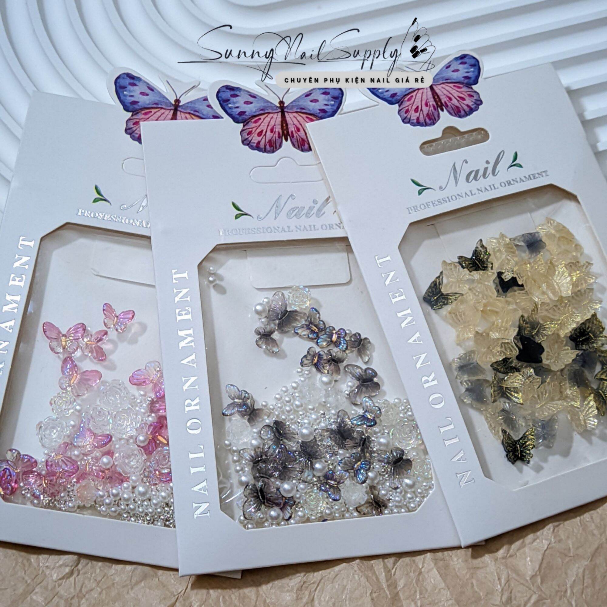 Túi phụ kiện charm bướm pha lê trang trí móng tay nail mix màu