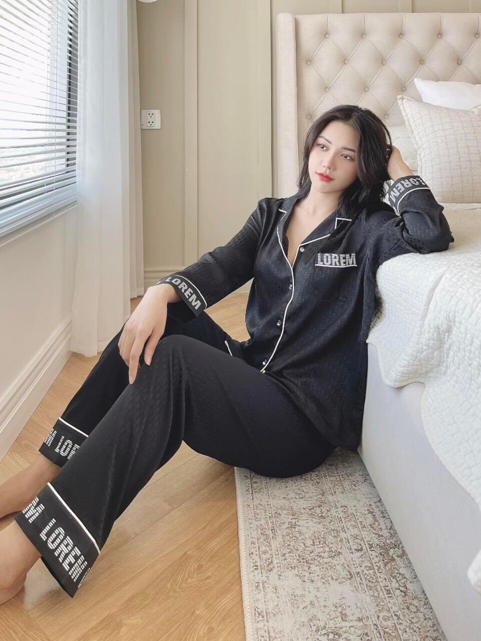 BỘ PIJAMA LỤA QUẢNG CHÂU CAO CẤP TAY DÀI  LOREM