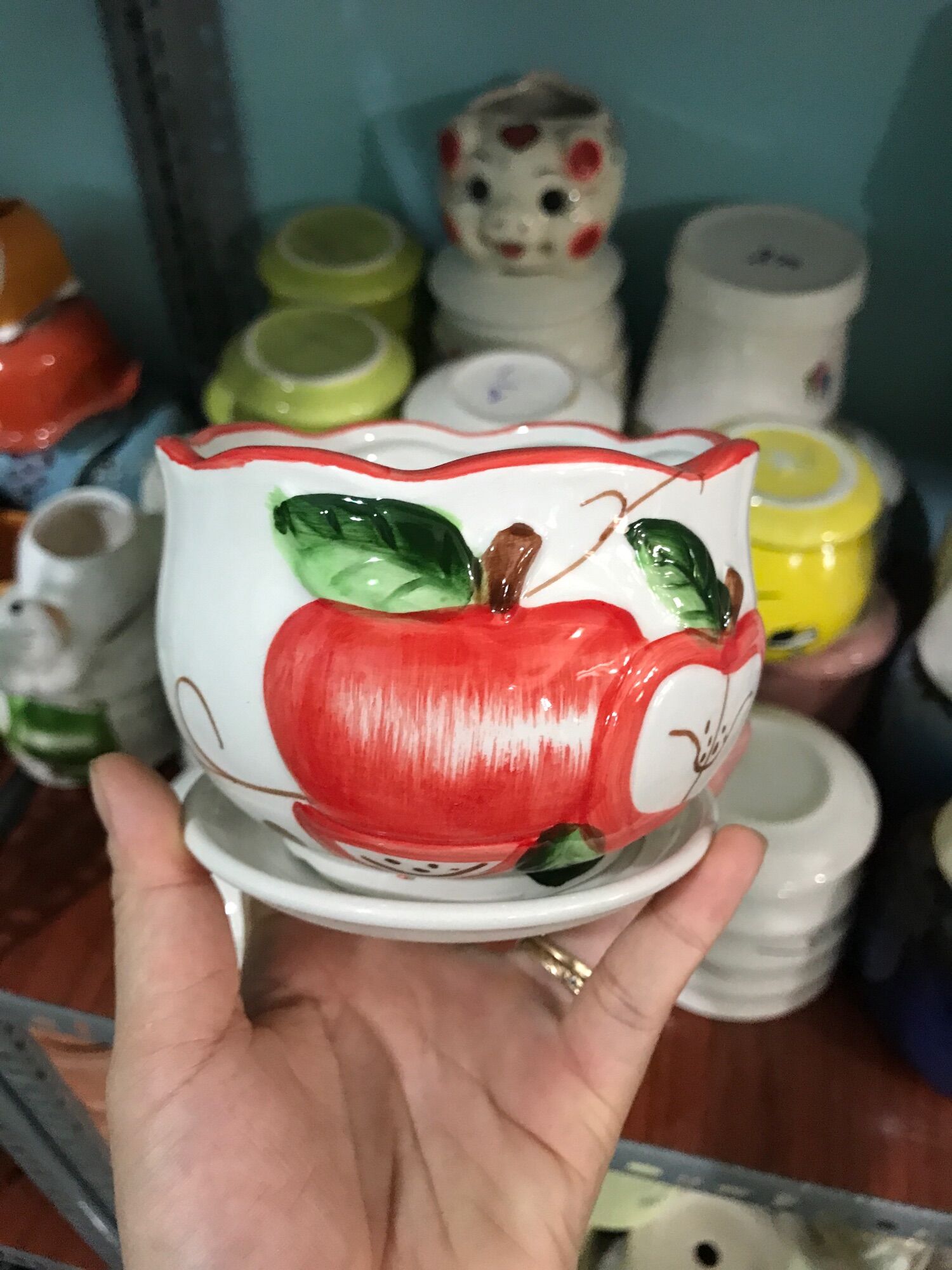 Chậu sứ trồng cây kèm dĩa lót