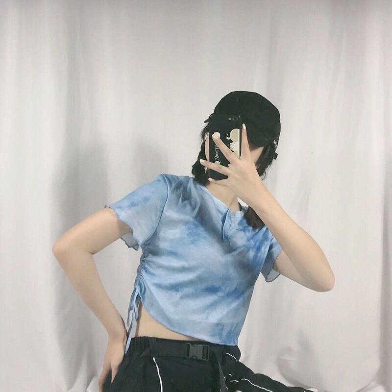 Áo Loang Màu Rút Dây 1 Bên Croptop