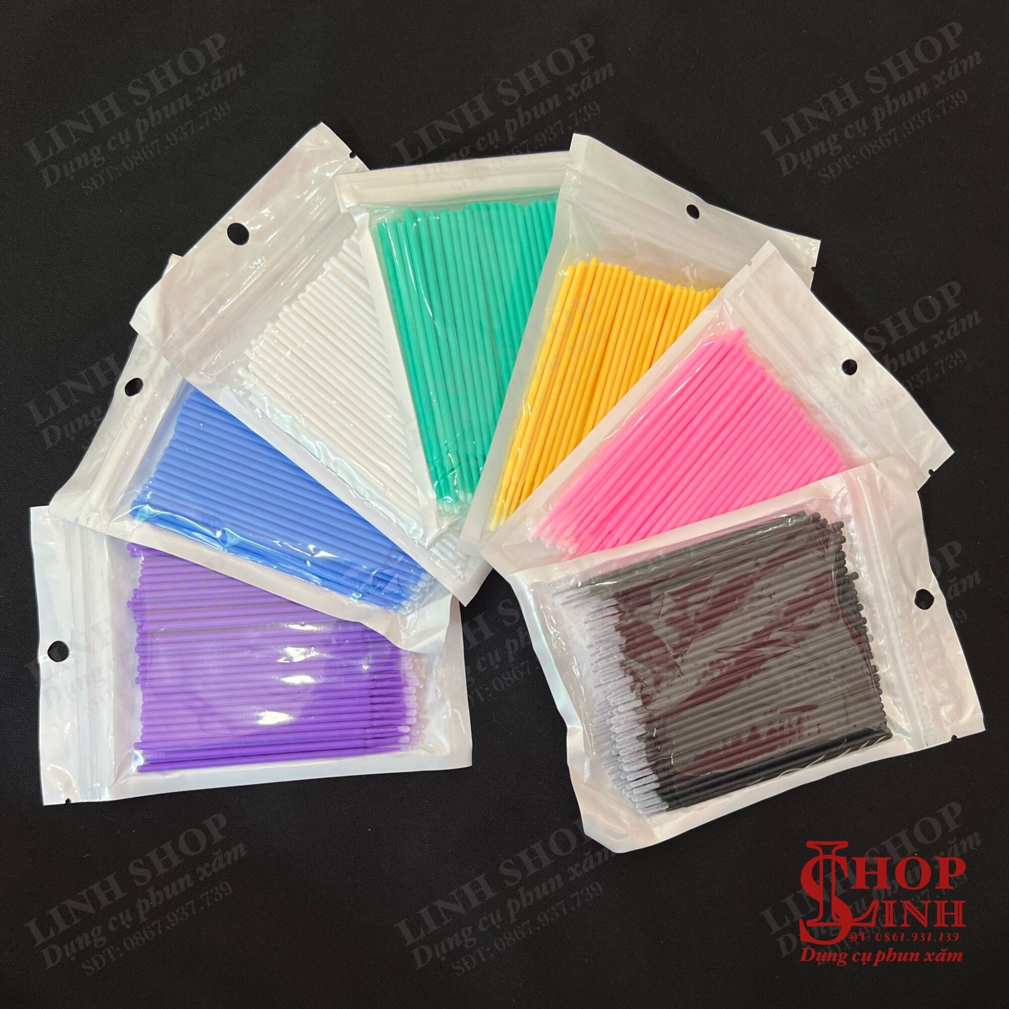 (Bịch 100cái) Bông tăm nhựa khuấy mực phun xăm, nối mi, tăm mi, tăm tê Linh Shop...
