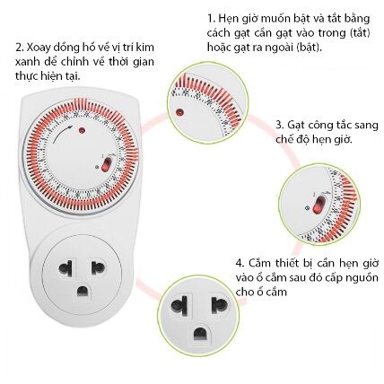 Ổ cắm hẹn giờ Điện Quang ESKMT03 (Điều chỉnh cơ, 1 lỗ - 3 chấu, trắng – đen)