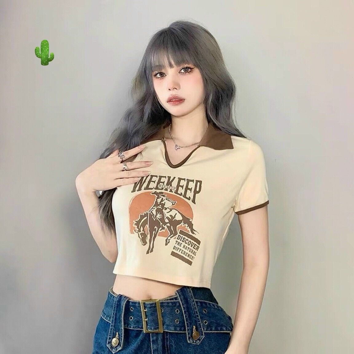 ÁO KIỂU CROPTOP CỔ BẺ WEEKEP PC