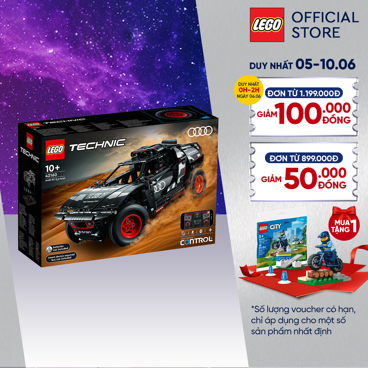 Lego technic 42160 đồ chơi lắp ráp siêu xe audi rs q e-tron