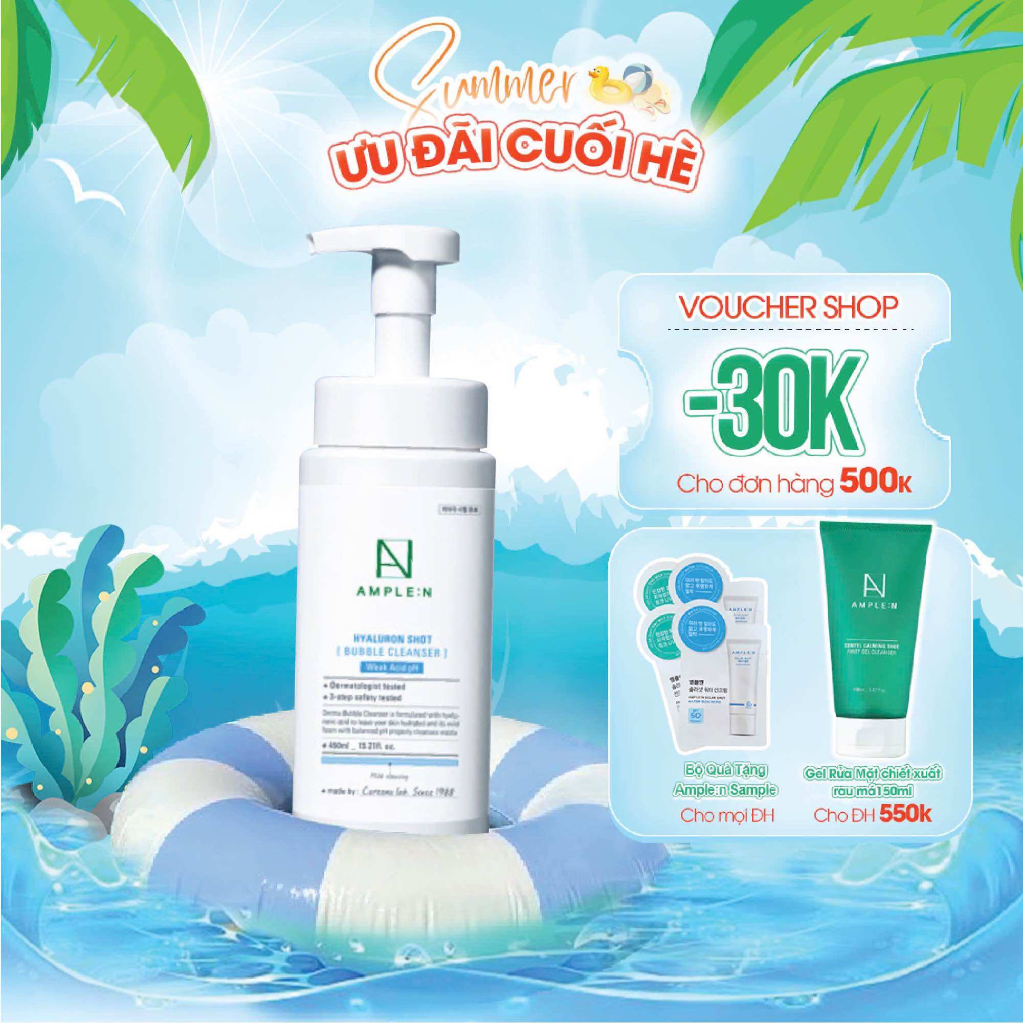 Sữa rửa mặt tạo bọt ample:n hyaluron shot bubble cleanser 450ml
