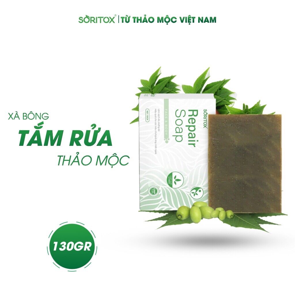Soritox soap 130gr xà bông thảo mộc chăm sóc da ngăn ngừa mụn chống khô da tốt cho sức khỏe