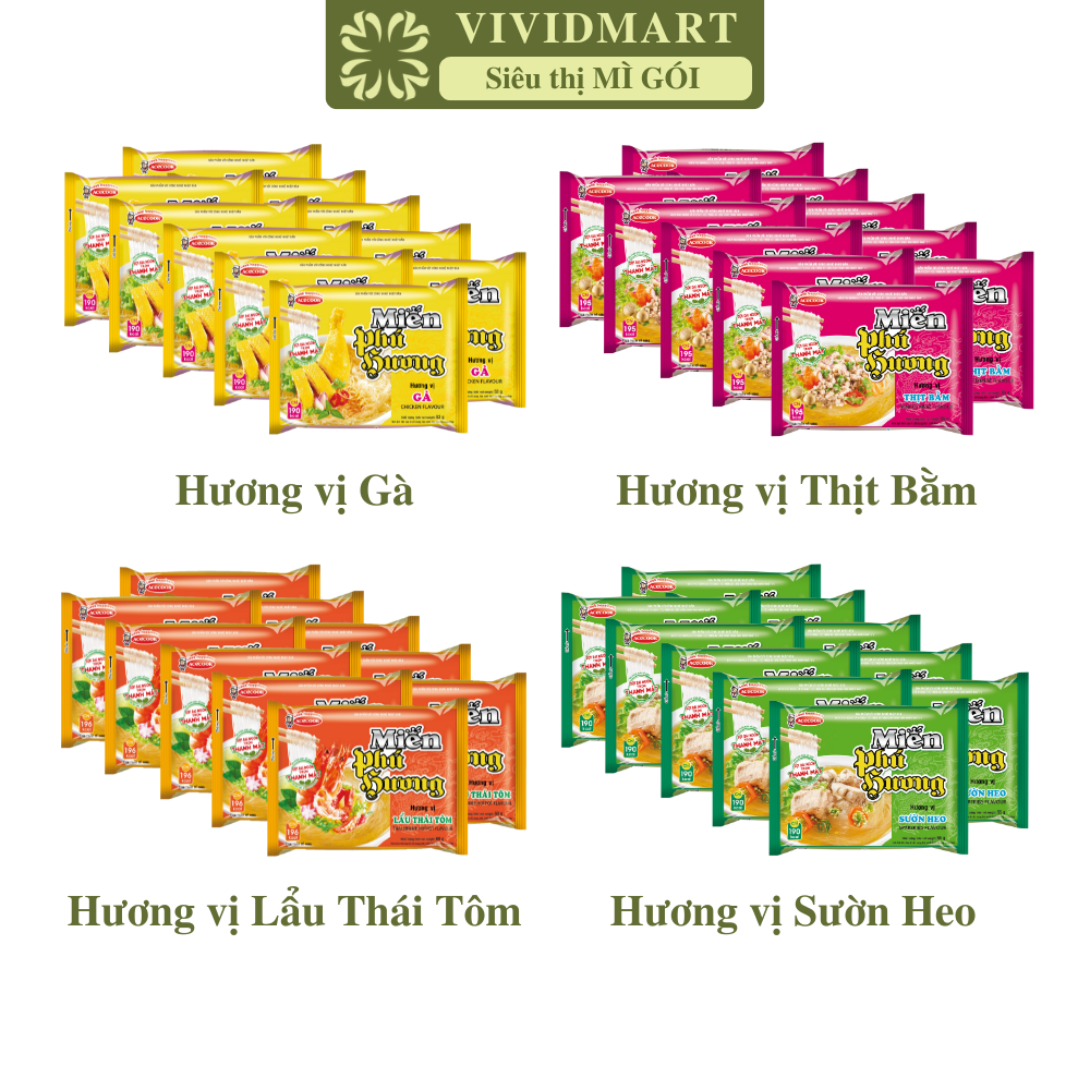 [SET 10 GÓI] - ACECOOK - Miến Phú Hương 4 vị: Thịt Bằm, Miến Sườn Heo, Lẩu Thái Tôm, Gà, Miến Acecook Phú Hương ăn liền(53g-60g/gói)