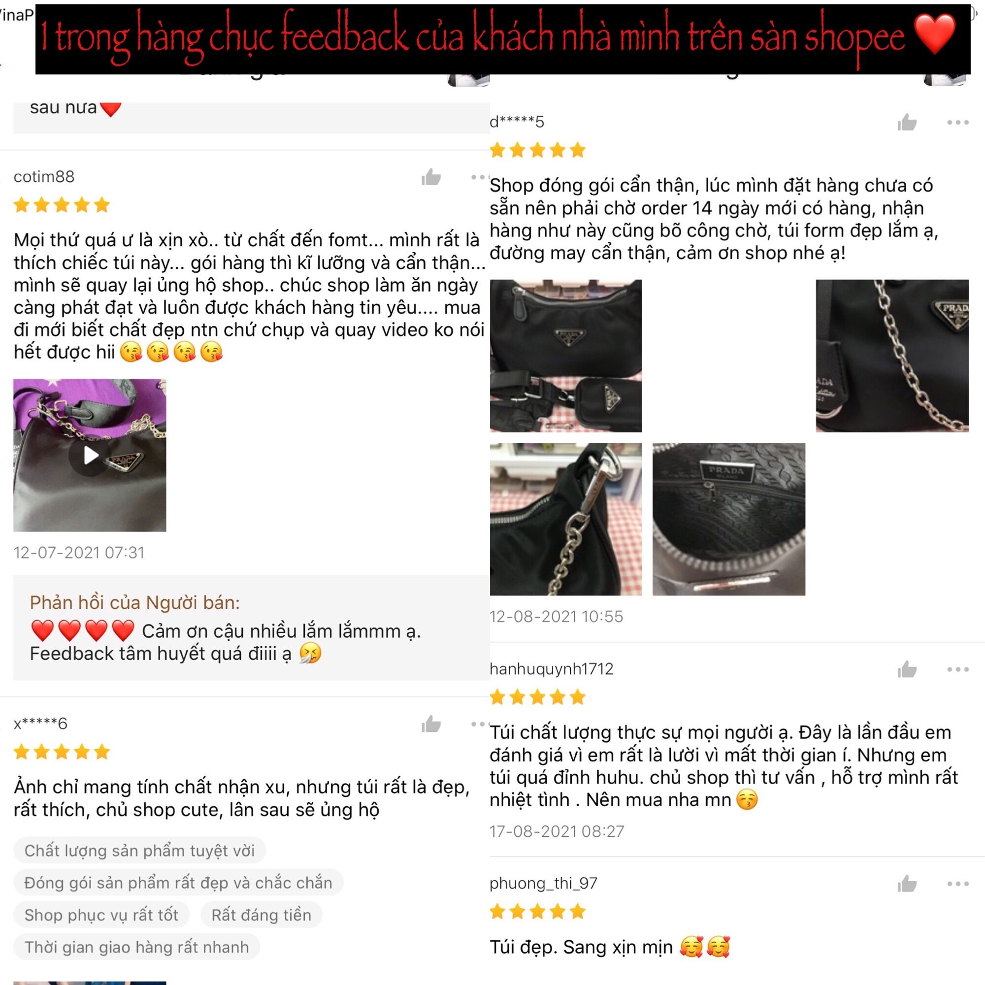 Túi Xách Prada 1:1 ( Vải dù xịn , Dập logo dây/móc khoá )
